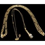 A 9ct gold topaz pendant with 9ct gold necklace chain; a 9ct gold fancy link necklace chain, 11.