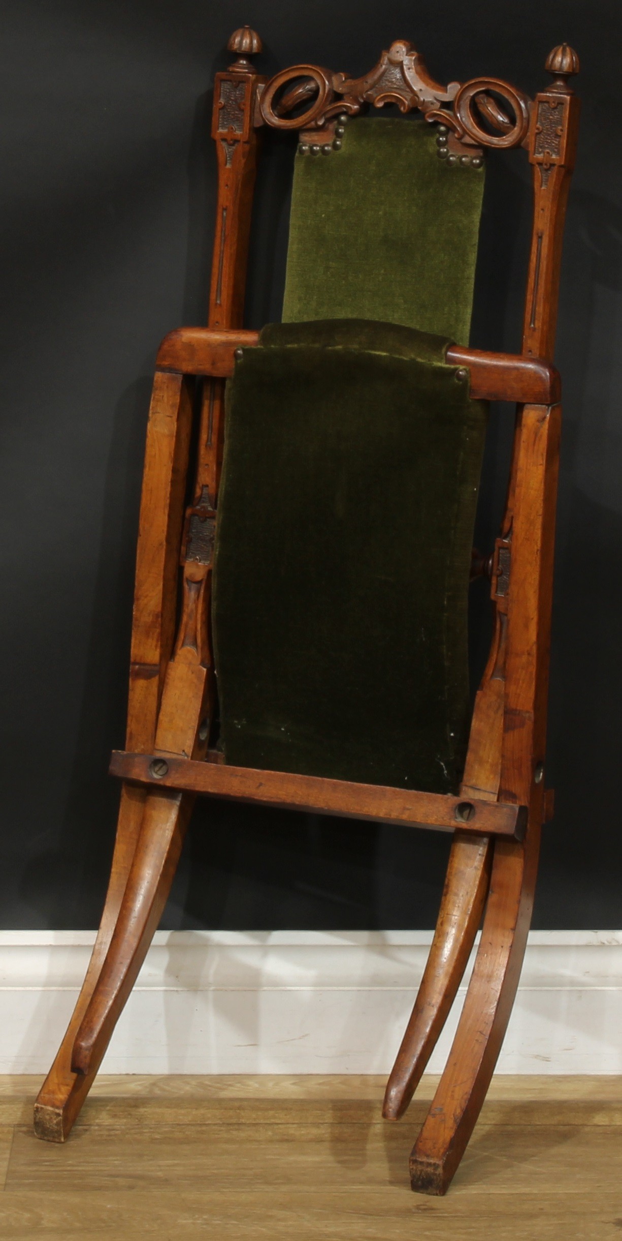 A Victorian walnut and beech folding chair, 74cm high, 36cm wide, the seat 22.5cm wide and 32cm deep - Image 3 of 3