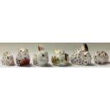 A Royal Crown Derby paperweight, Rabbit, gold stopper; others, Baby Rabbit, Bunny, Bank Vole,