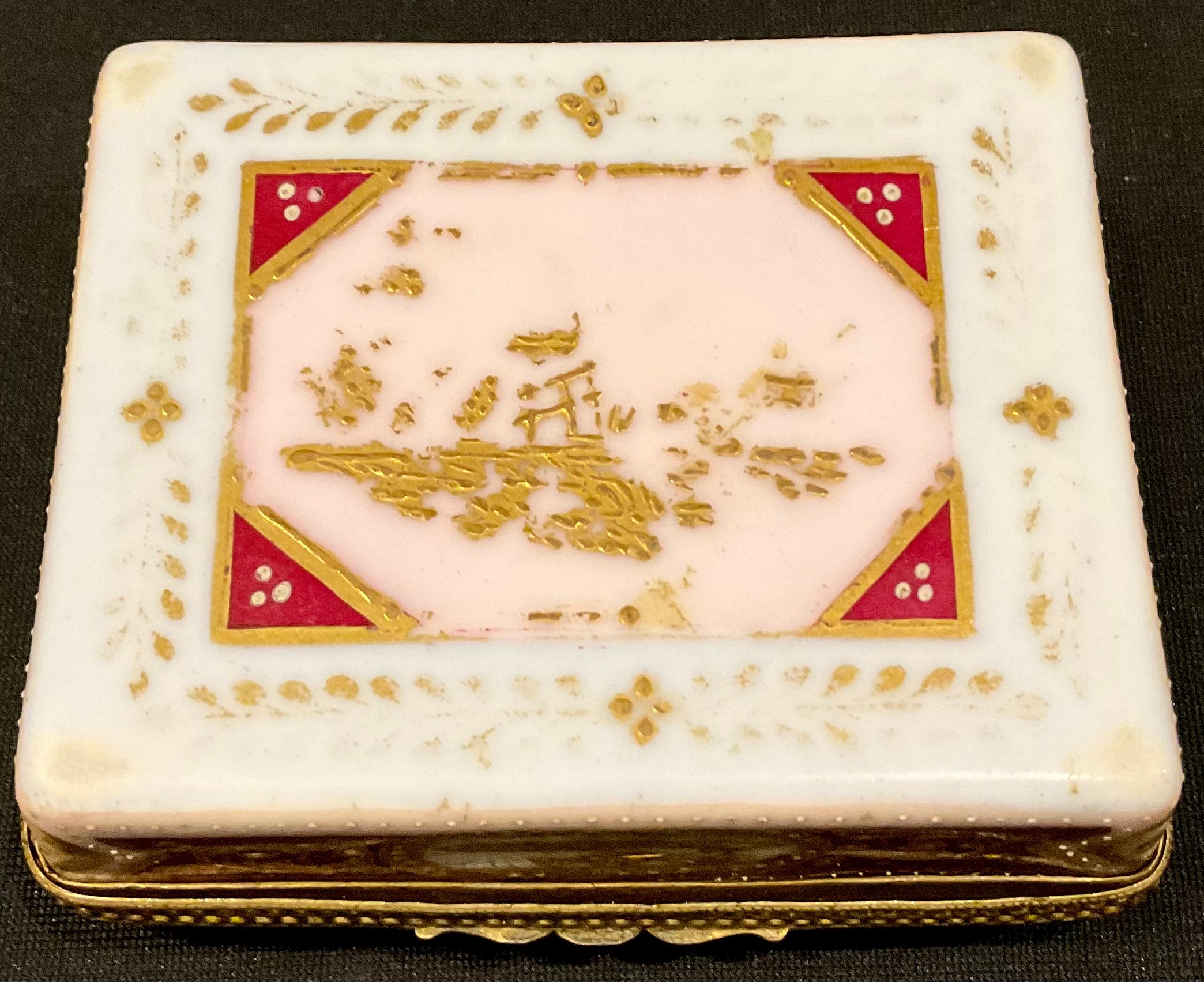 A 19th century French porcelain rounded rectangular box and cover, the slightly domed cover - Image 2 of 3