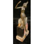 An Art Deco bronze sculpture, of a female nude, geometric marble specimen base, 35.5cm high