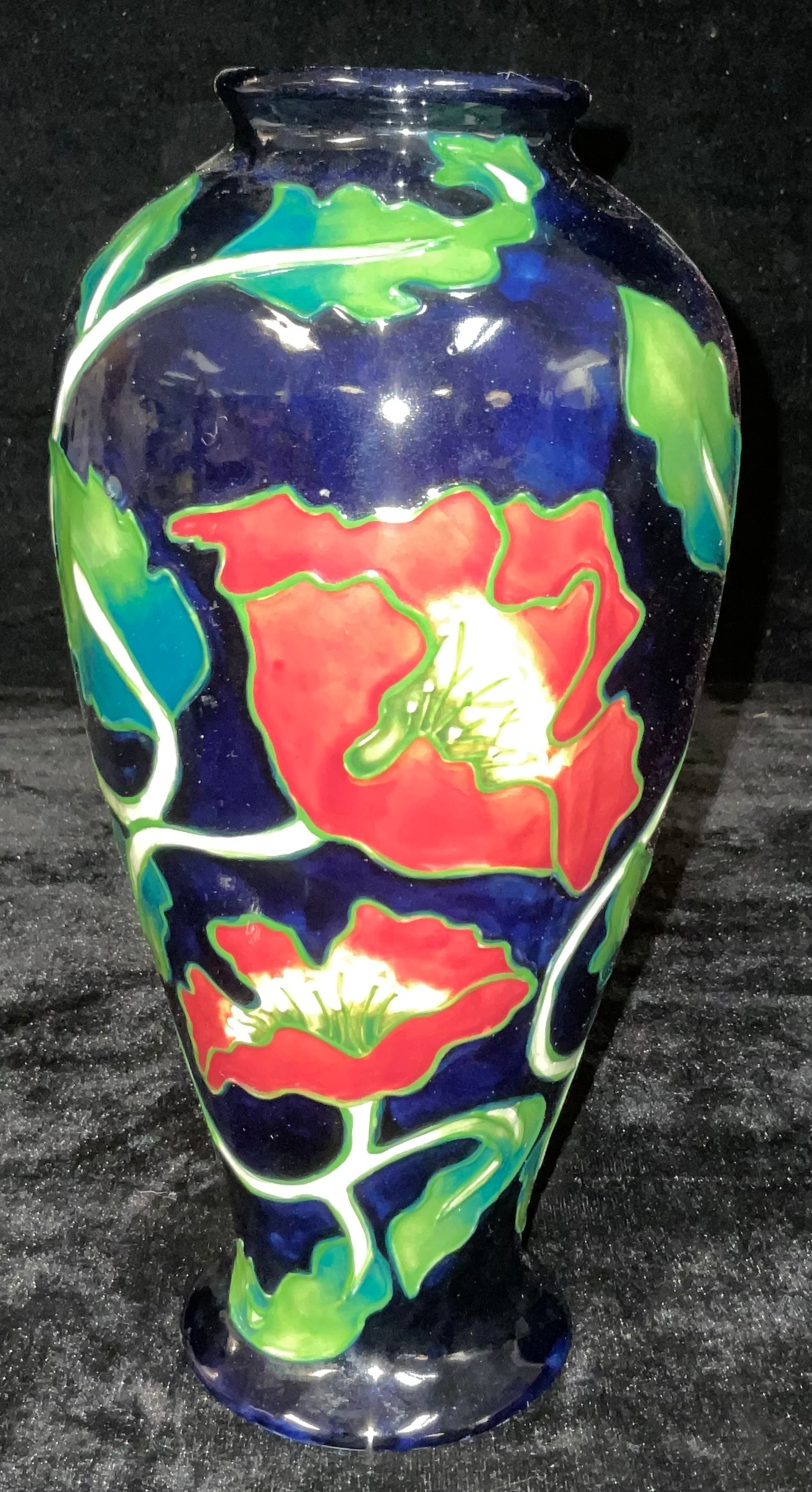 An Anne Rowe inverted baluster Poppy pattern tubelined vase, 27cm high - Image 2 of 2