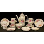 A Royal Crown Derby Blue Line Posie pattern coffee set, comprising coffee pot, cream jug and sugar