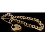 A 9ct rose gold curb link bracelet, love heart clasp, marked 375, 11g