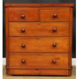A Victorian mahogany chest, or two short and three long graduated drawers, 110.5cm high, 102cm wide,