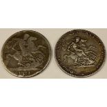 Coins - GB, George III 1821 crown; another George III coin, medallion (2)