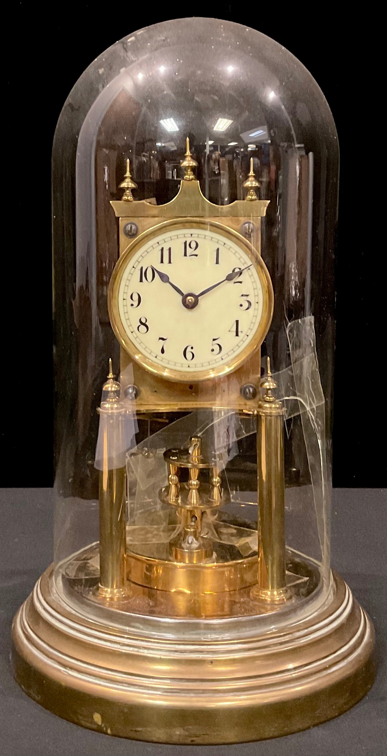 A German brass anniversary clock, Gustav Becker, Freiburg, torsion pendulum, the mechanism