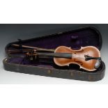 A 19th century violin, the one-piece back 35.75cm long excluding button, paper label for Dearlove,