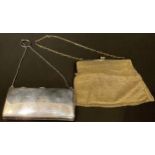 A silver evening bag, quite plain, Birmingham 1911; another, gilt metal