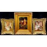 A Victorian crystoleum, companions, 23cm high, 17cm wide; a pair of printed on glass paintings (3)