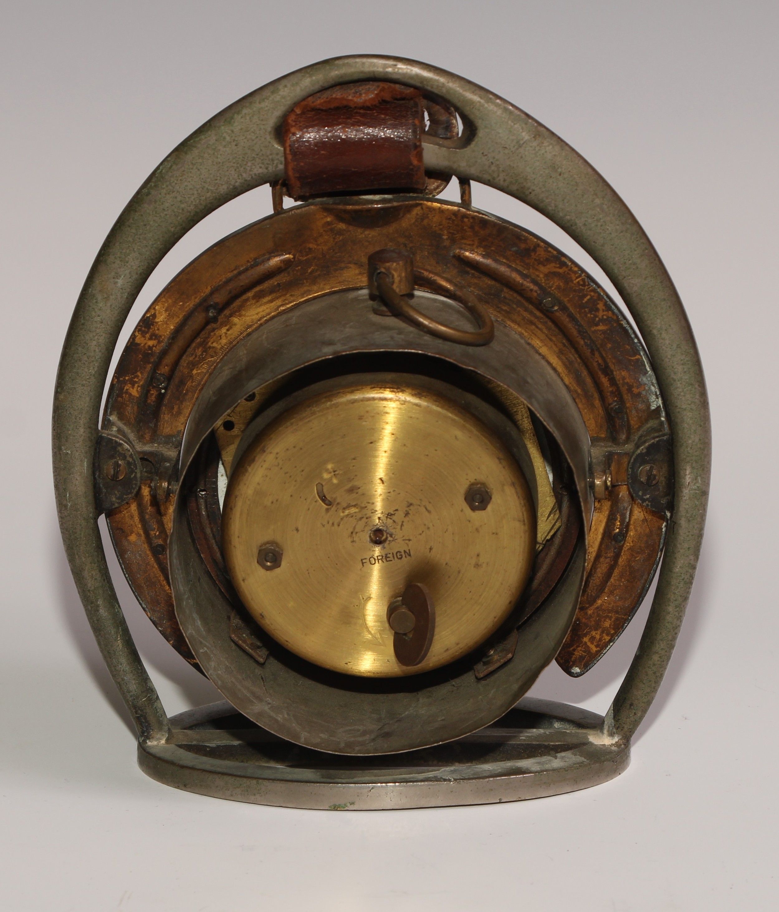 A late Victorian novelty timepiece, of equestrian interest as horseshoe within a riding stirrup, the - Image 4 of 4