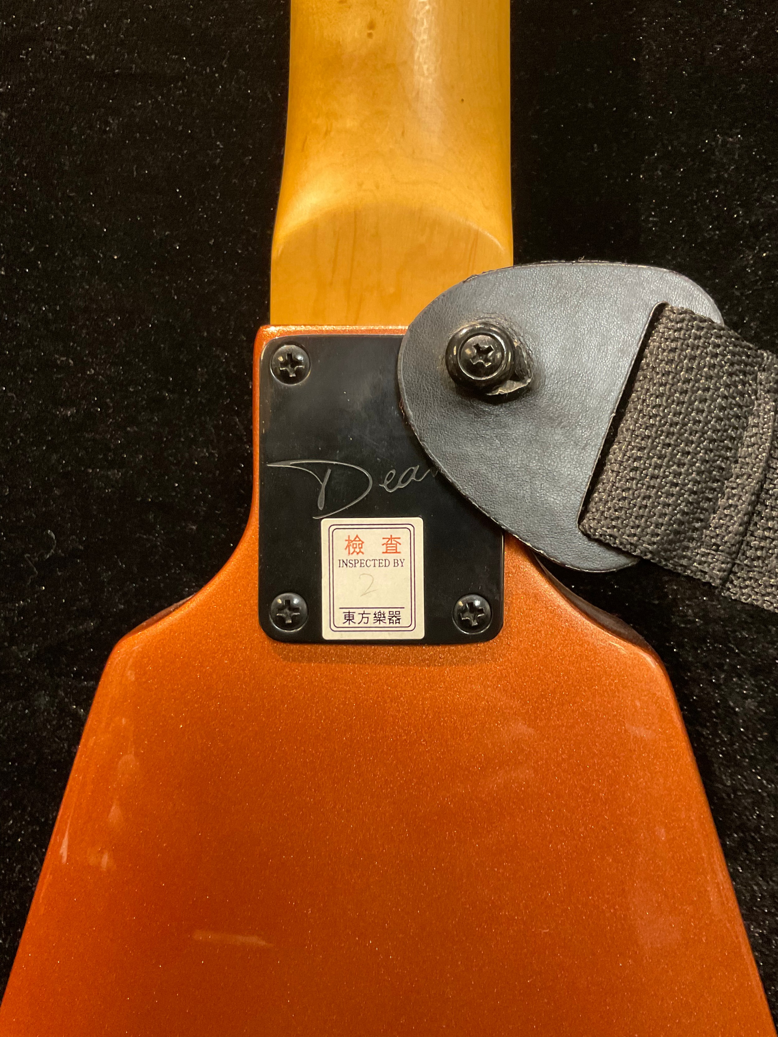 A Dean Baby V Flying V shaped guitar, Dean pickups, orange satin finish, with strap and plectrum - Image 4 of 6