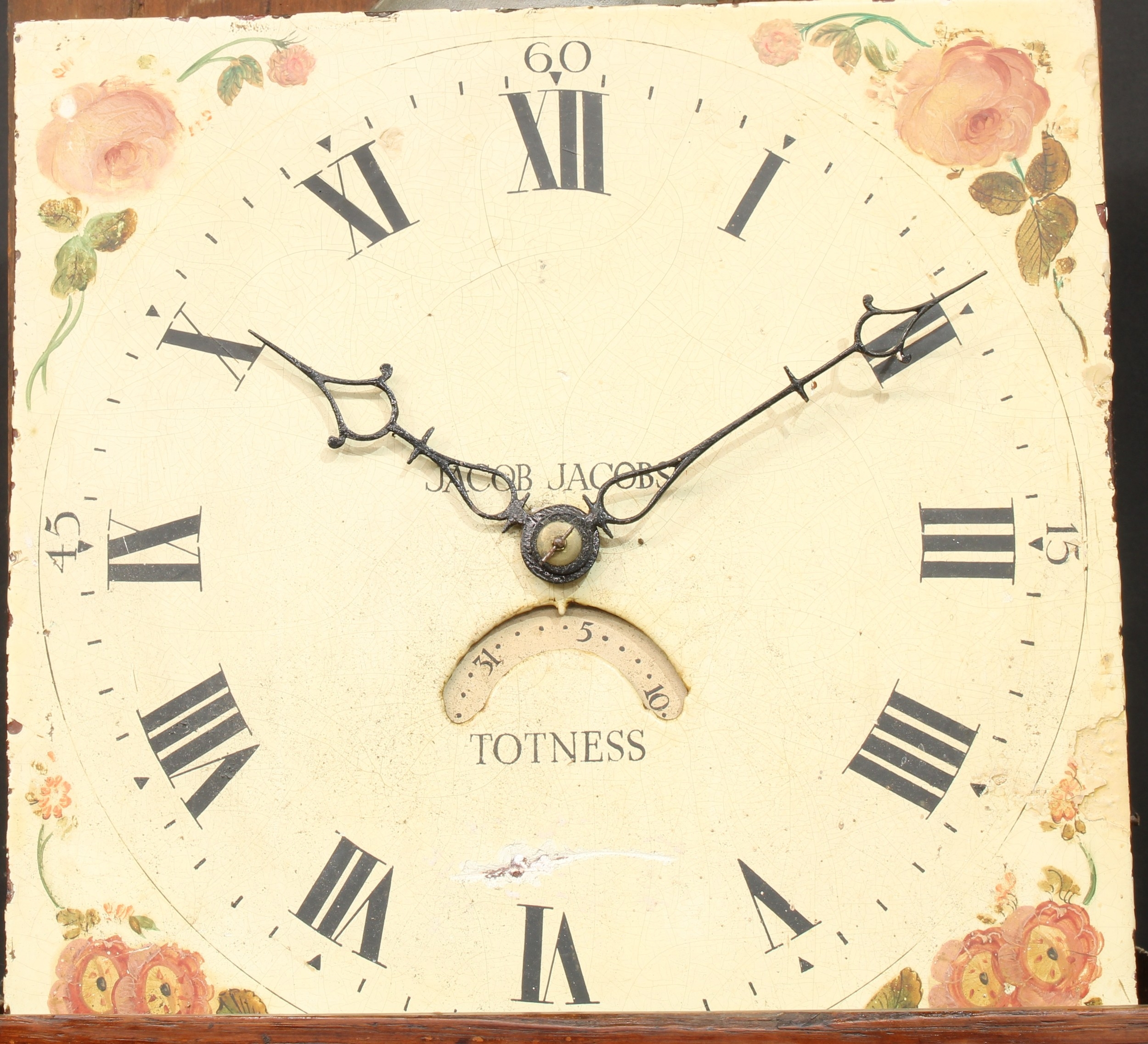 A George III oak and mahogany longcase clock, 28cm square dial inscribed Jacob Jacobs, Totness, - Image 4 of 6