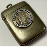 Railwayana - an early 20th century vesta case, enamelled and inscribed with L.N.E.R. Tennis