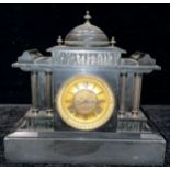 A 19th century black marble architectural mantel clock, Brocot escapement, c.1880