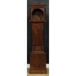 A George III/IV mahogany crossbanded oak longcase clock case, 213cm high, 51cm wide, 24.5cm deep,
