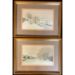 Shirley Anne Johnson (Derbyshire artist) A Pair, Deep Snow on The Chevin and Winter Scene Near