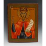 A Russian Orthodox icon, painted in polychrome with Santa Parasceva [Saint Paraskeva of the