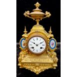 A 19th century French porcelain mounted gilt metal mantel clock, by Henry Marc, Paris, c.1870