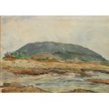 Karl Haselhorn (mid-20th century) Hills and Sea signed, label to verso, dated 63, watercolour,