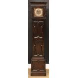 An oak shortcase hall clock or dwarf longcase clock, 20cm square brass dial, silvered chapter ring