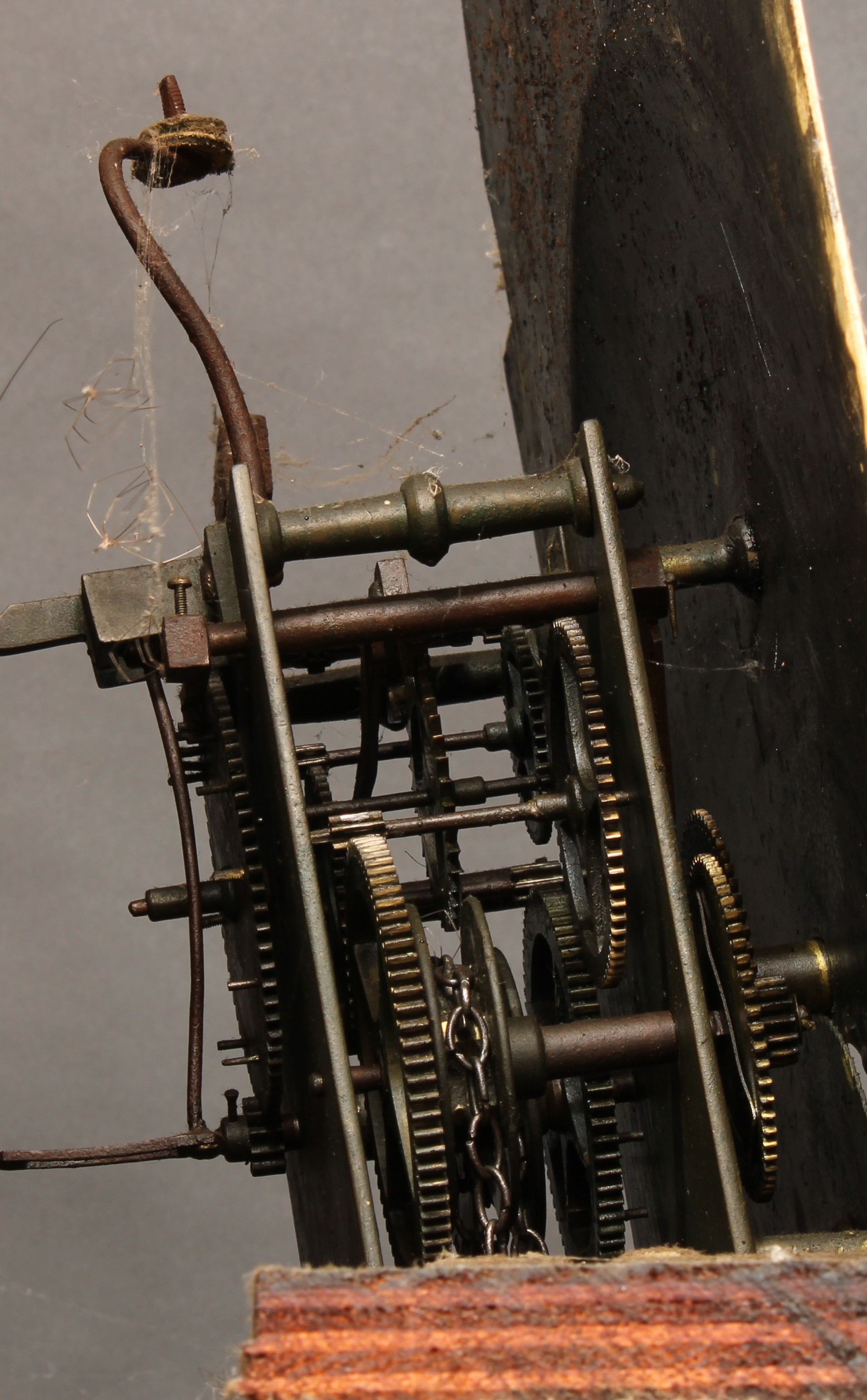 A 19th century oak and parquetry longcase clock, 31.5cm arched dial, the case with swan neck - Image 5 of 6