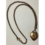 A Victorian rose gold necklace chain with gold plated love heart locket, 11g