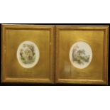 Birket Foster A Pair, Pastoral Idylls attribution to mounts, watercolours, oval, 16.5cm x 13.5cm