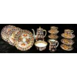 A Royal Crown Derby Imari palette coffee set, comprising six coffee cups and saucers, coffee pot,