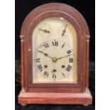 A German Württemberg oak chiming mantel clock, domed case with columnar supports, moulded