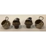 A pair of Indian silver cauldron salts; another pair similar filigree (4)