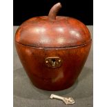 A contemporary wooden apple tea caddy, with hinged lid and key, 11.5cm high