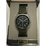 A gentleman's Seiko chronograph watch, black non-reflective dial, Arabic numerals, centre seconds,