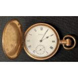 Waltham USA Gold Plated Pocket Watch with white enamel dial with Roman numerals, separate seconds