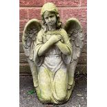 A reconstituted stone, winged angel, garden statue, 53cm high