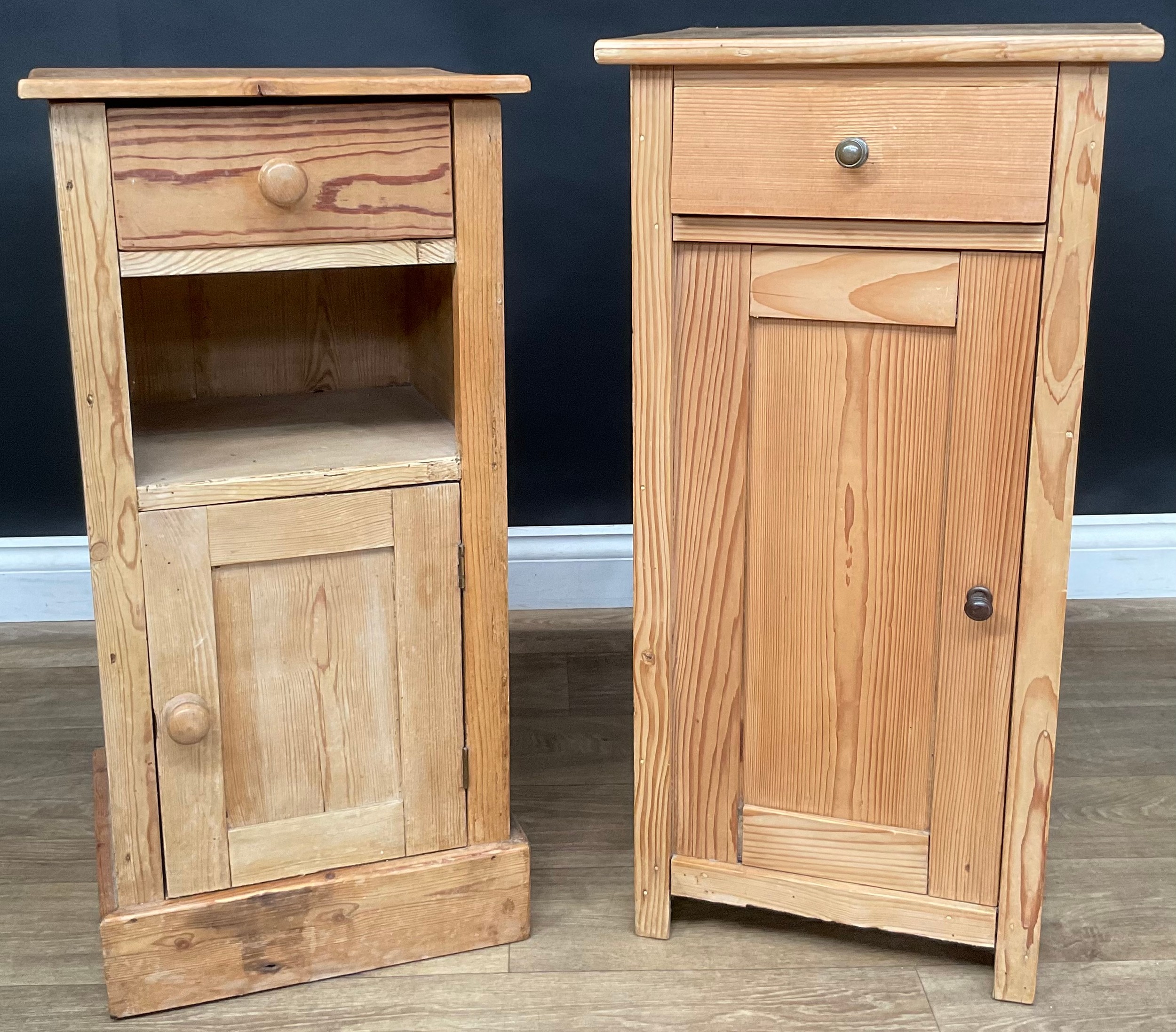 A pine bedroom cabinet or pot cupboard; another, similar (2)