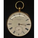 18ct Gold Pocket Watch by William Farquhar, Tower Hill, London. White enamel dial with Roman