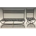 Miniature Furniture - a wrought iron rectangular shaped bench, strapwork type seat, 40.5cm high,
