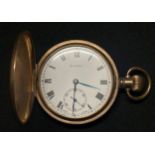 The Angus Gold Plated Swiss Pocket Watch with white enamel dial with Roman numerals, separate