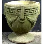 A reconstituted stone garden planter, Greek Key border, 44cm high