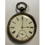 A late 19th century continental silver open face pocket watch, white enamel dial, Roman numerals,