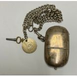 A late 19th century silver graduated curb link Albert chain, with one shilling fob, a silver