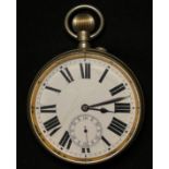 Giant Pocket Watch with white enamel dial with Roman Numerals. Separate Seconds Dial. Blued Hands.