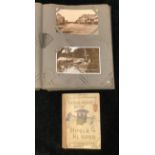 An Edwardian postcard album, containing assorted postcards and greeting cards; sepia topographical