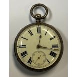 A Victorian silver open face pocket watch, white enamel dial, Roman numerals, subsidiary seconds