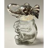 A contemporary silver plated and glass novelty jar and cover, in the form of an Elephant, glass