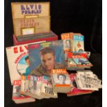 Records and fan magazines, Elvis Presley, LPs, 45s, assorted similar pop and other records in a