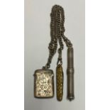A late 19th century silver curb link graduated Albert chain, with Victorian silver vesta case,