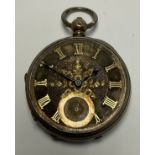 A Victorian silver open face pocket watch, the silvered engine turned dial set with gold coloured