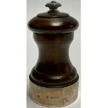 An Elizabeth II silver mounted oak pepper grinder, Birmingham 1968